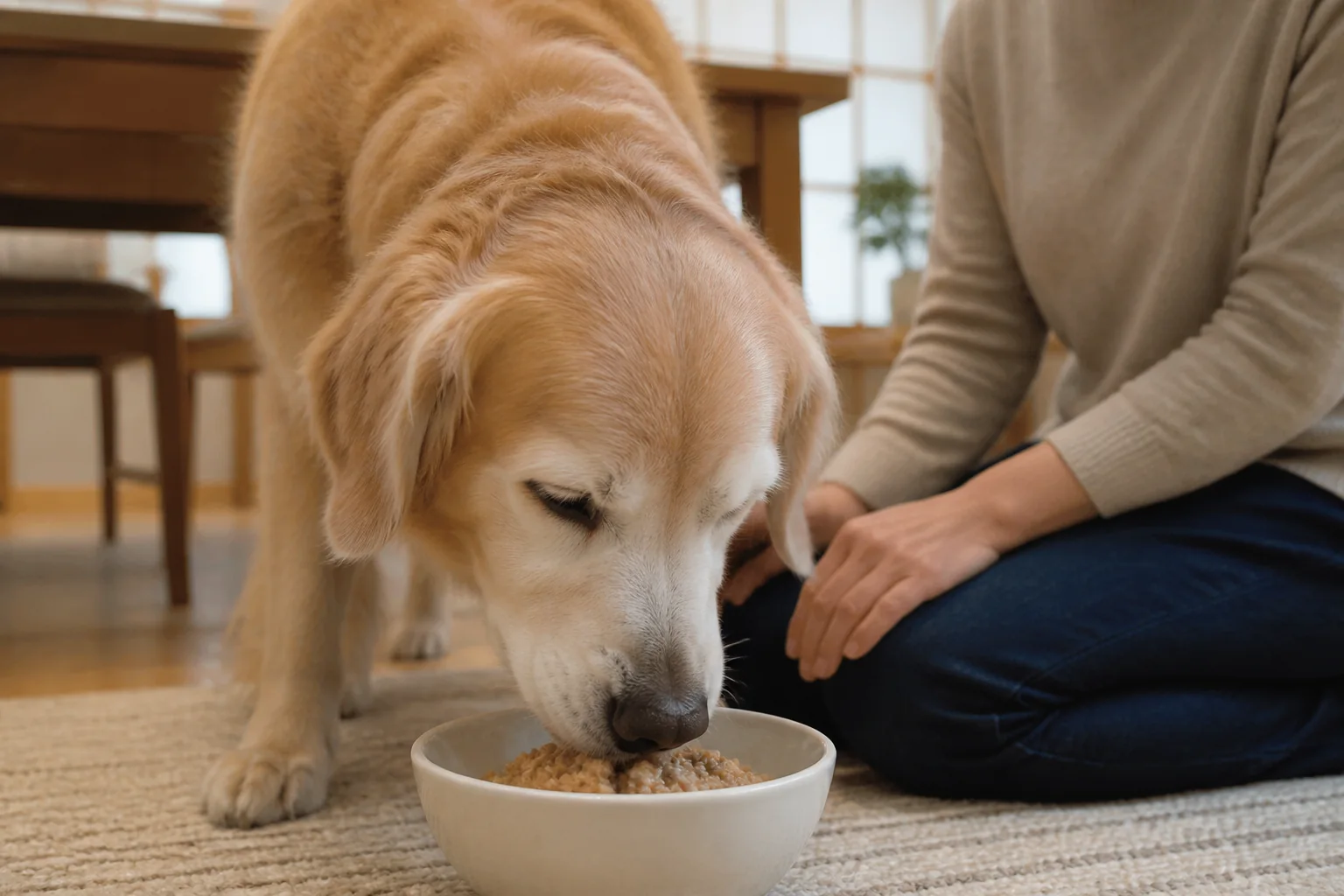 やわらかいごはんを食べるシニア犬